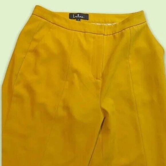 Lulu’s Yellow Cropped Slits Pleated Work Career Pants Slacks Zipper Size Small - Picture 8 of 15